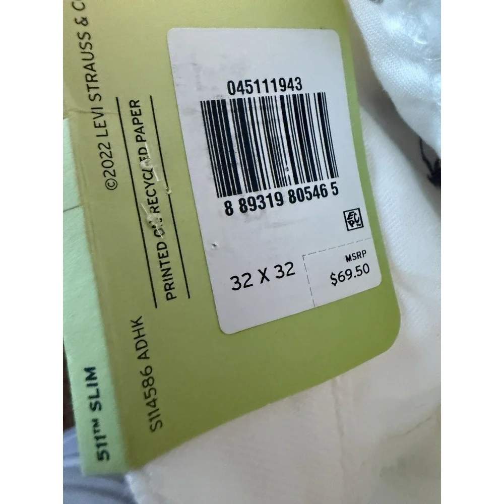 Levi's 511 Slim White Men's Jeans Size 32 X 32 New With Tags READ DESCRIPTION